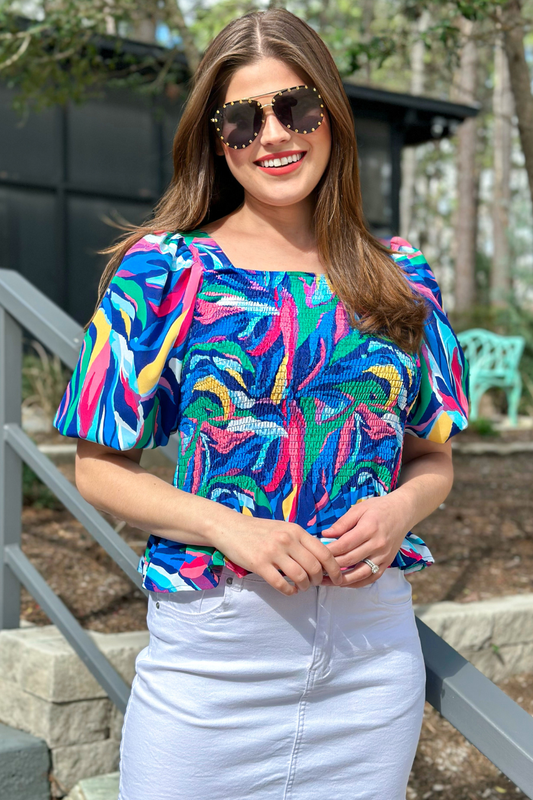 Jess Lea - Blue Multi -Hit The City Peplum Top