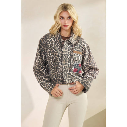 The Gennie Rose Garden Leopard Denim Jacket