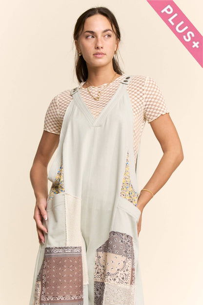 Davi & Dani -COTTON PATCHWORK JUMPSUIT ADJUSTABLE STRAP