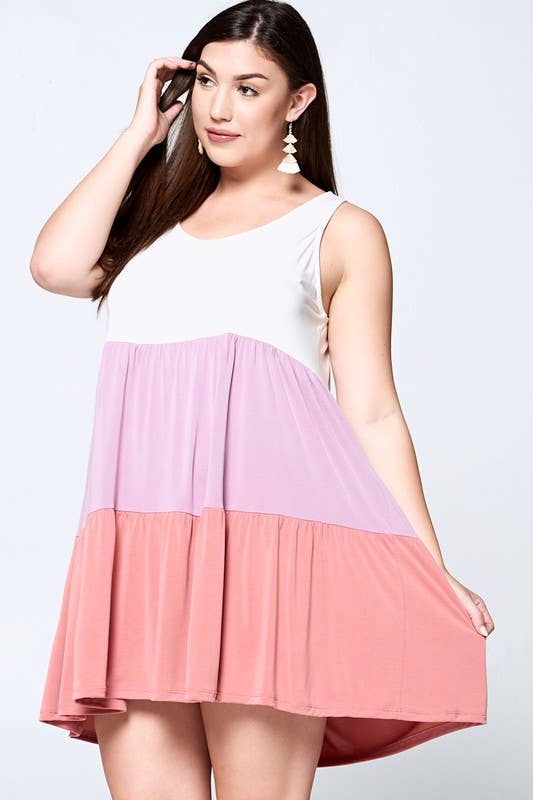 Lavender/Mauve Color Block Modal Babydoll Dress