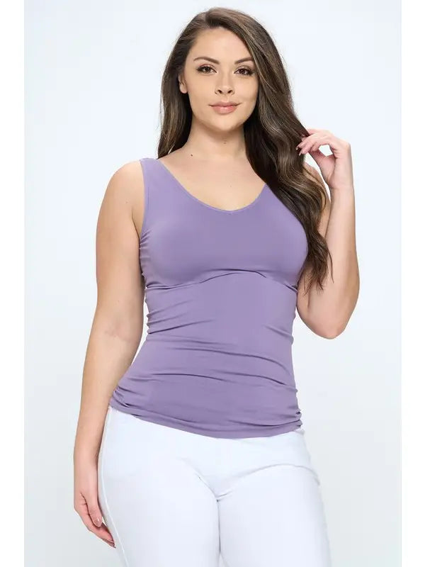 Yelete - Reversible V or U Neckline Seamless Tank Plus Size
