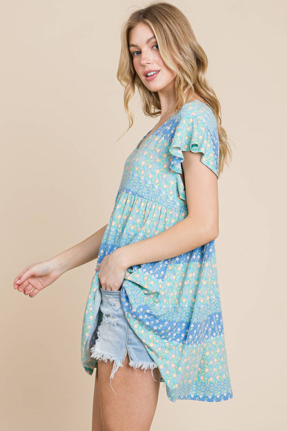 Blue Floral Babydoll Dress
