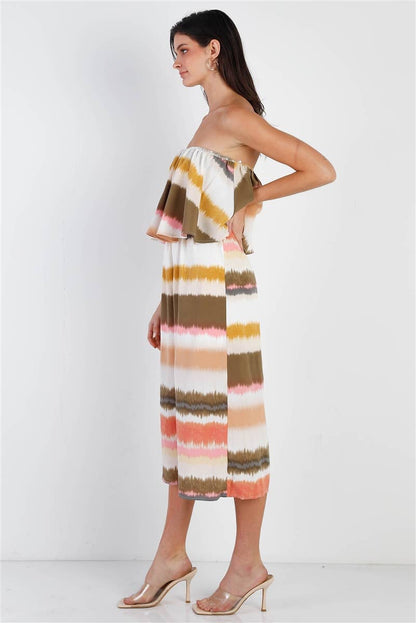 Multi Color Tie-Dye Stripe Flare Top Sleeveless Jumpsuit