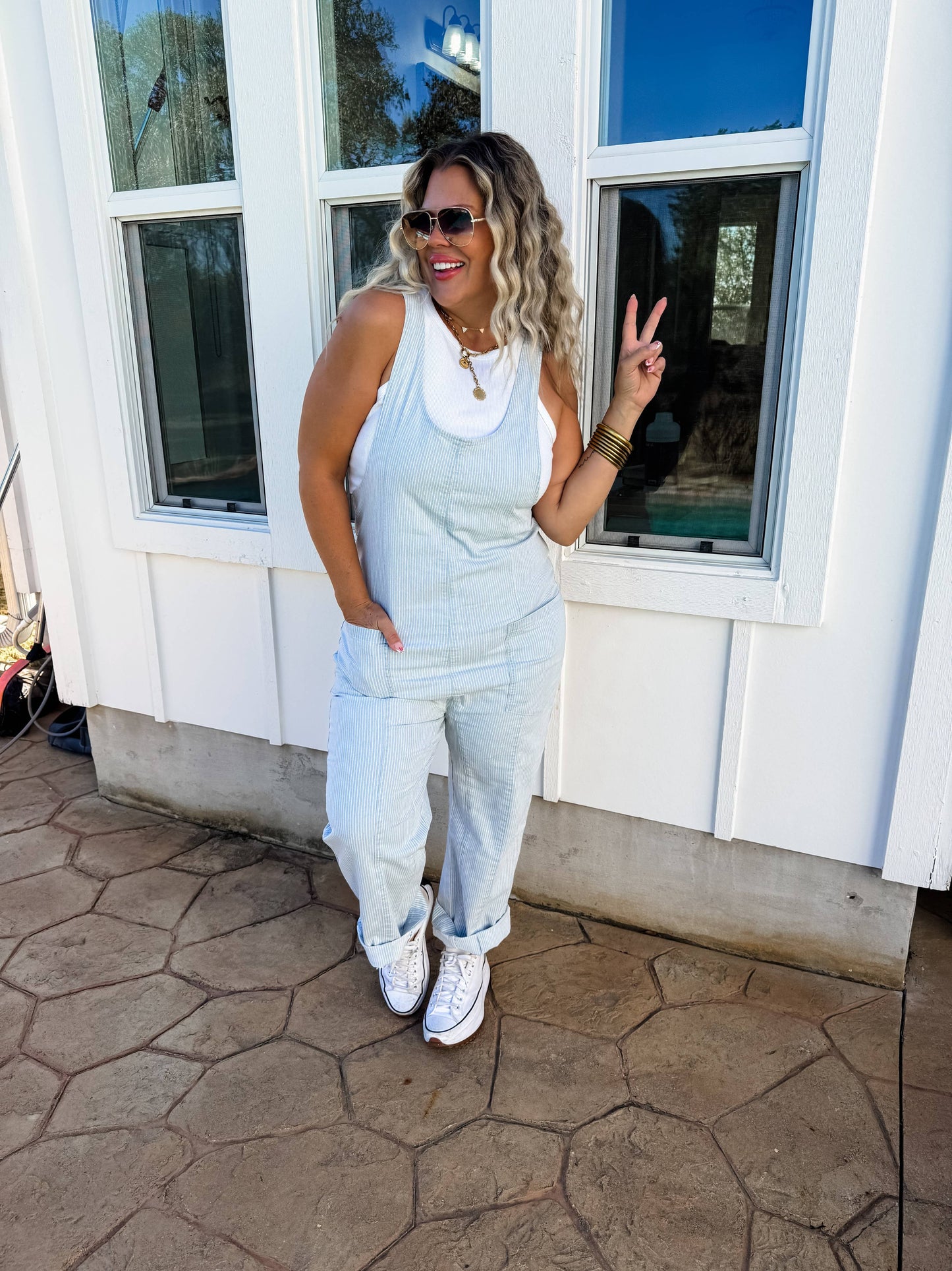 BLAKELEY - STRIPE BRITTE ROMPER OVERALLS
