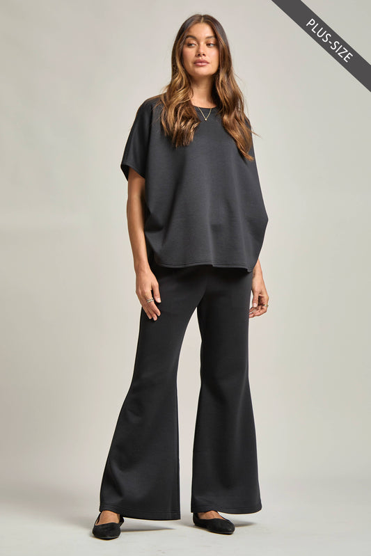 Dear Scarlett -Black Poncho Top + Bell Bottom Modal Set