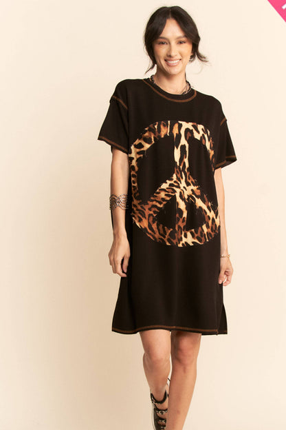 Davi & Dani - ANIMAL PEACE SYMBOL SHORT SLEEVE KNIT DRESS*SALE*