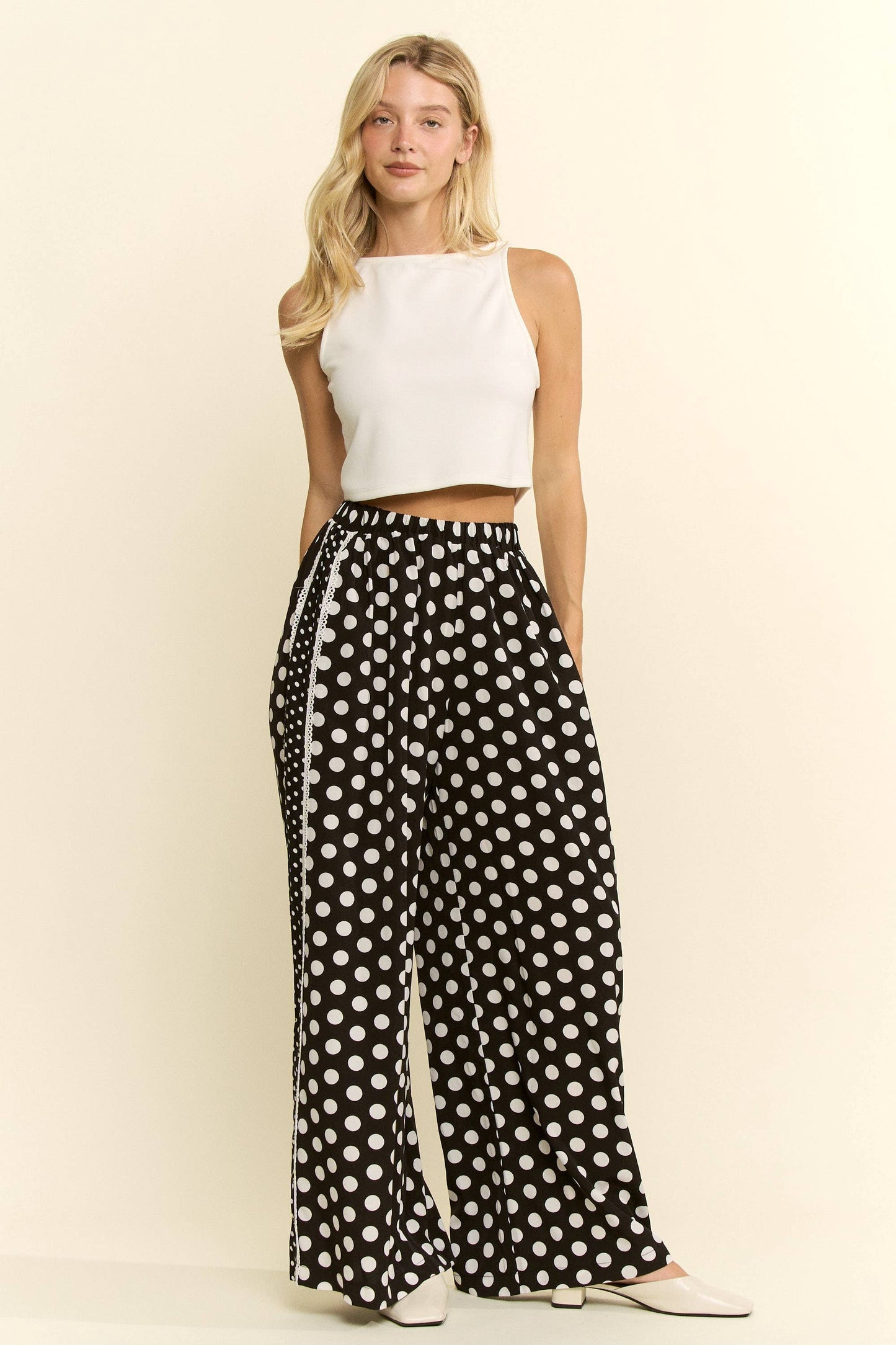 JADE BY JANE-CONTRAST POLKA- DOT SIDE PANEL PANTS