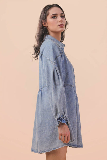 Curvy Washed Denim Button Down Mini Dress