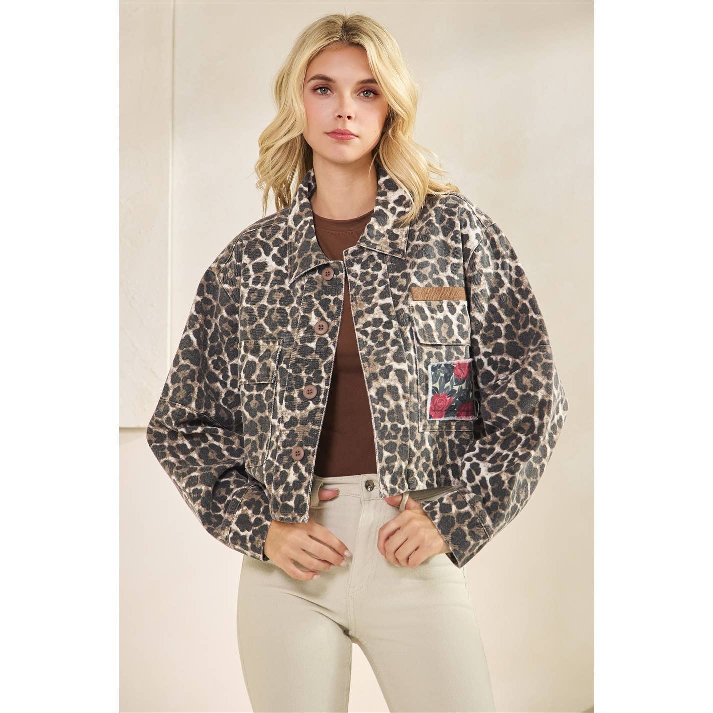 The Gennie Rose Garden Leopard Denim Jacket