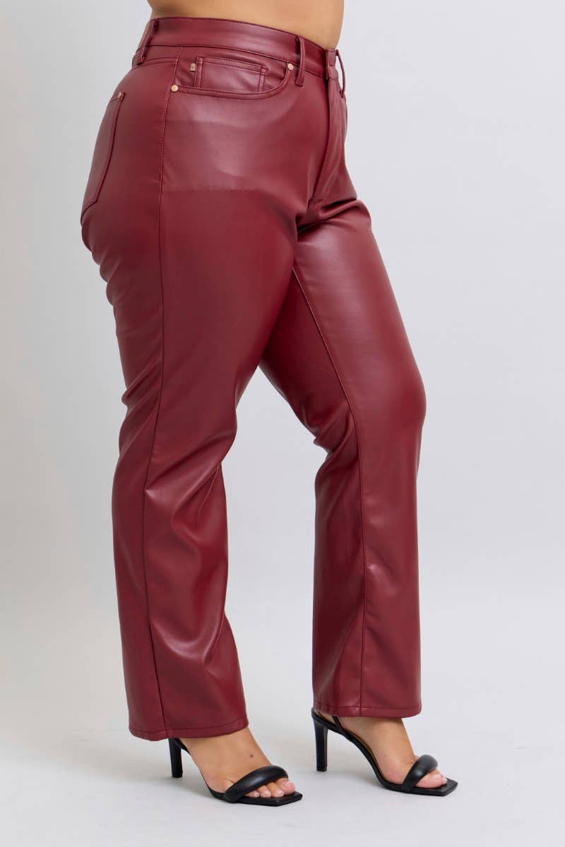 Judy Blue Jeans - Red Faux Leather High Waisted Tummy Control Straight