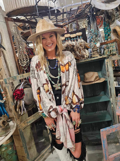 Butterflies and Daisies High Low Kimono