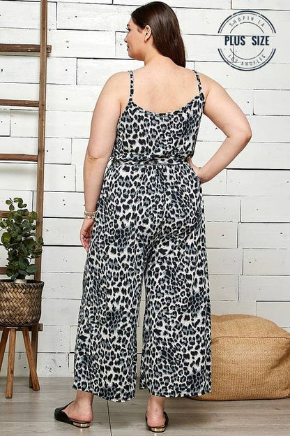 Animal Waist Tie Wide Leg Jumpsuit