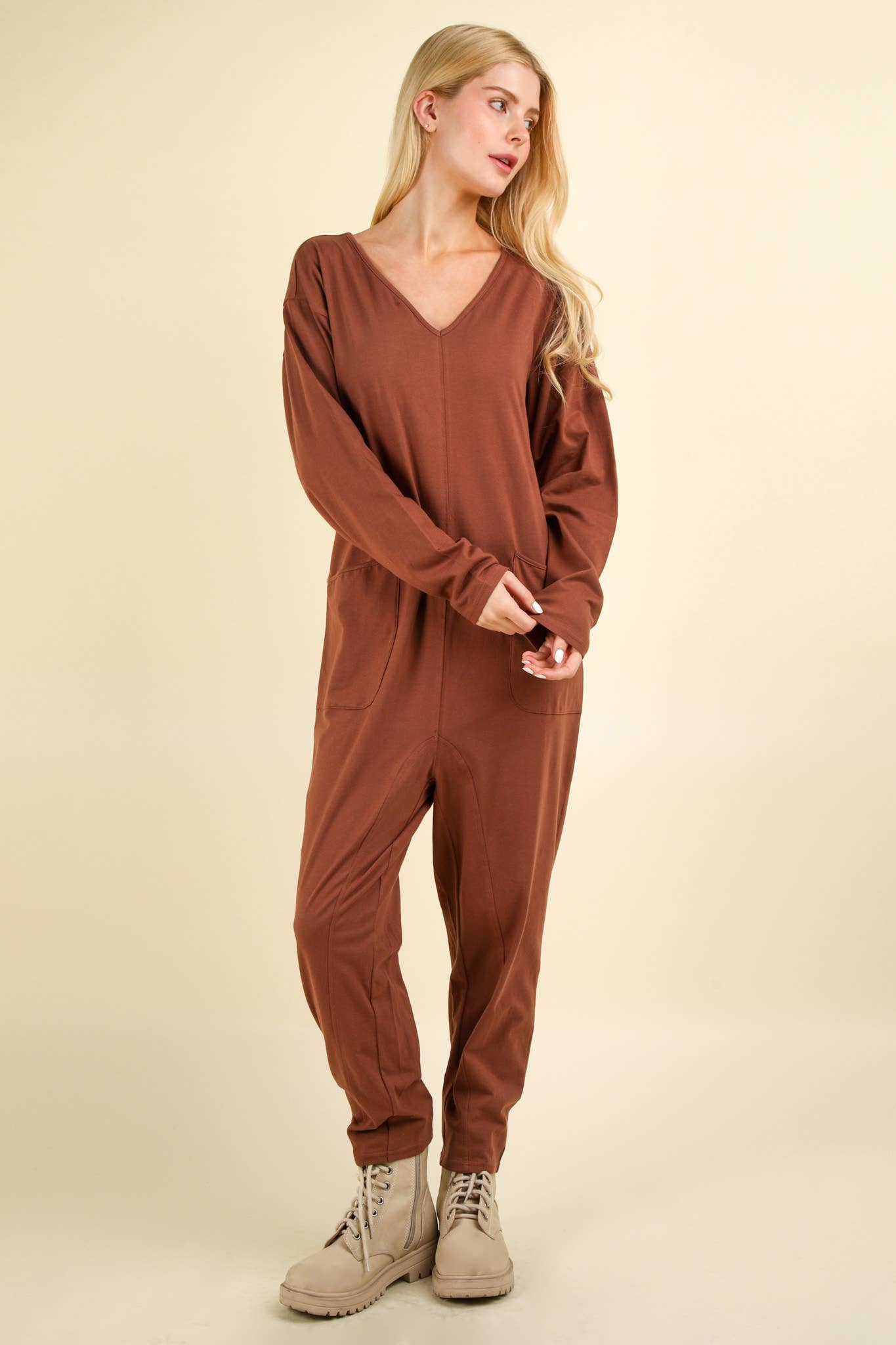 Choco- Curvy Solid Knit Baggy Comfy Jumpsuit