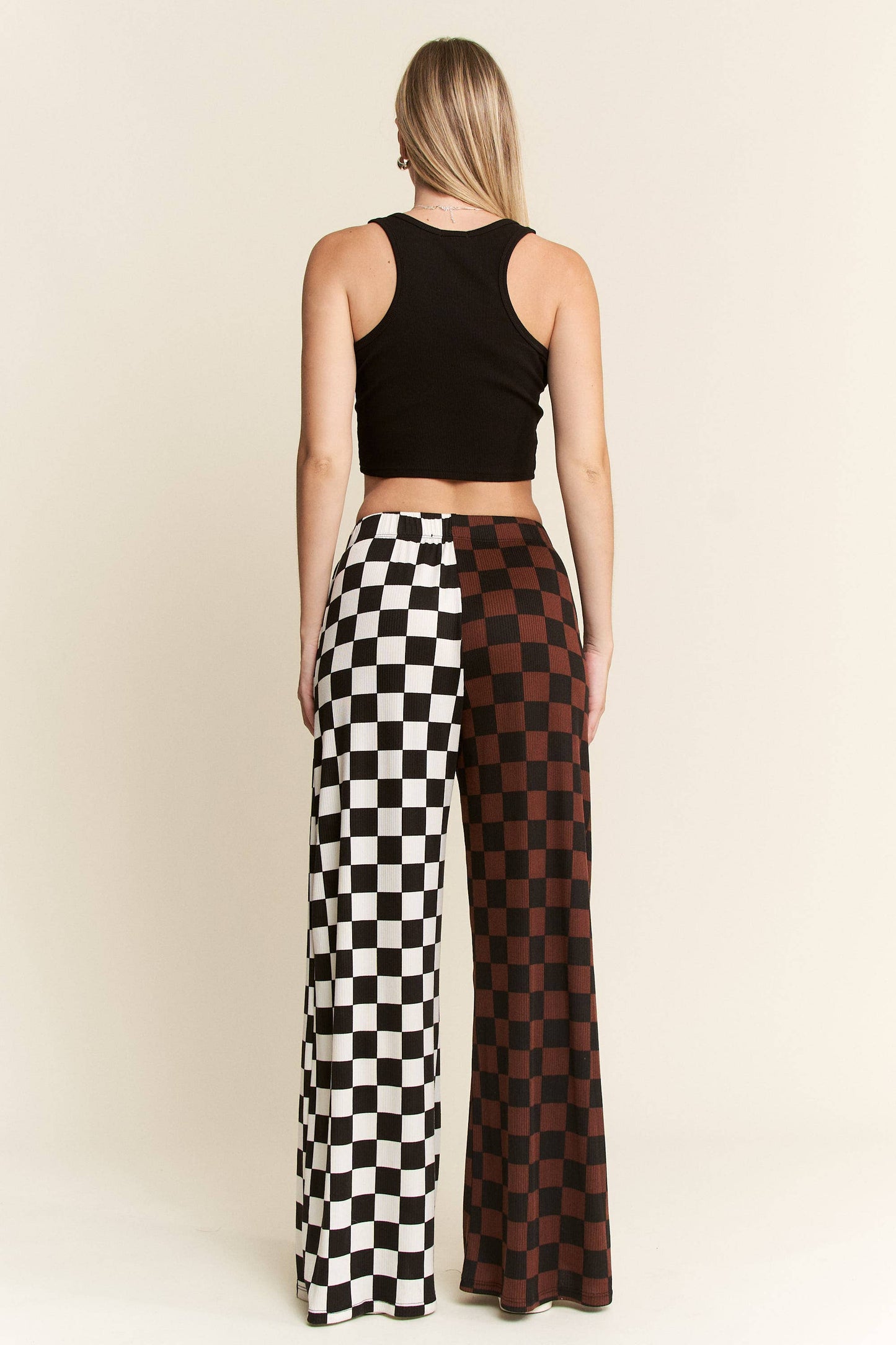 JADE BY JANE - PLUS SIZE SPLIT DECISION CHECKERED PANTS: Brown/Black