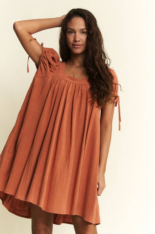 JADE BY JANE - WASHED LINEN BUBBLE SLEEVE DRESS