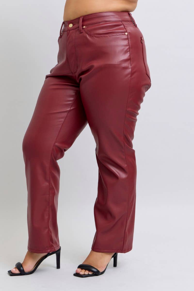 Judy Blue Jeans - Red Faux Leather High Waisted Tummy Control Straight