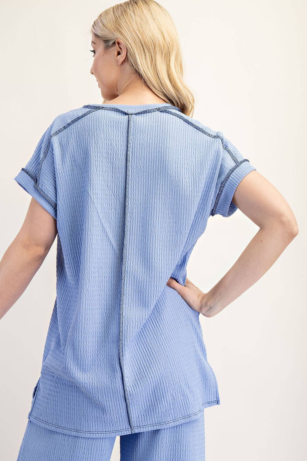 Celeste Clothing - Curvy Relax-Fit Textured Set- Blue