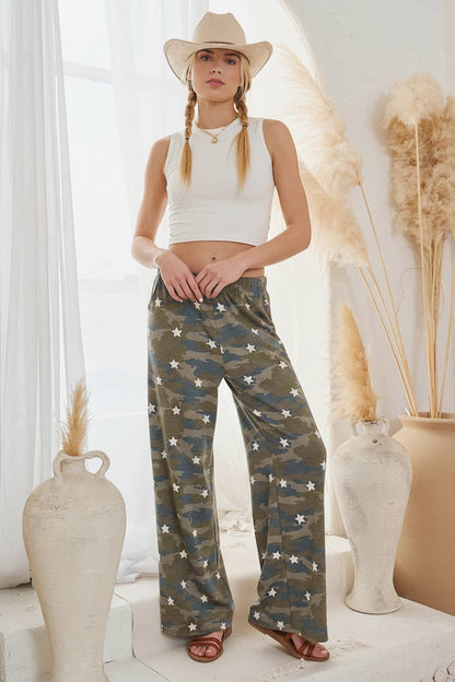 JADE BY JANE -STAR CAMO WIDE LEG PANTS