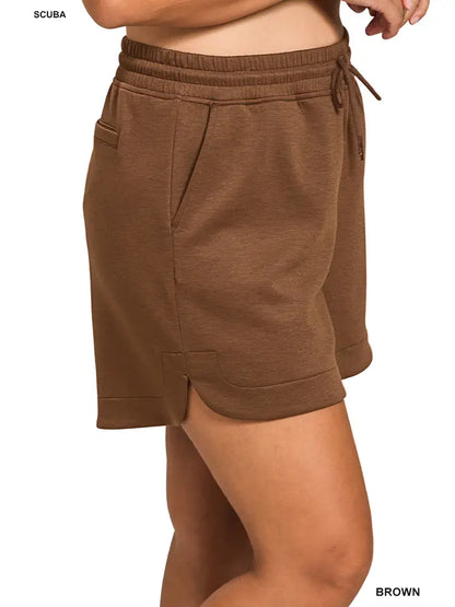 Brown Scuba Knit- 3/4 Sleeve Pullover w/ Matching Shorts