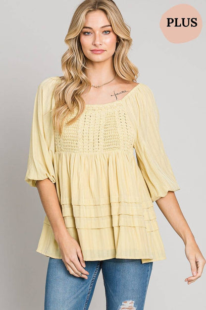 Heyson - EGGNOG CONVERTIBLE CROCHET BABYDOLL BLOUSE