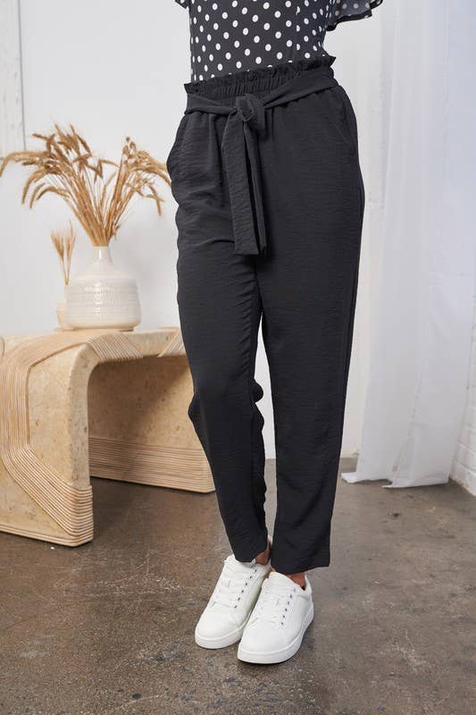 WB- Black High Waisted Solid Woven Pant