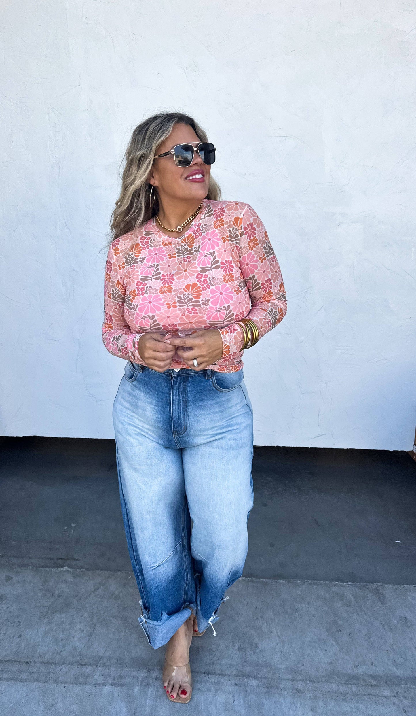BLAKELEY - PINK VINTAGE FLORAL MESH TOPS
