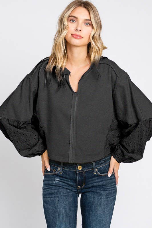 Curvy Washed Black Batwing Sleeve Oversized Pullover