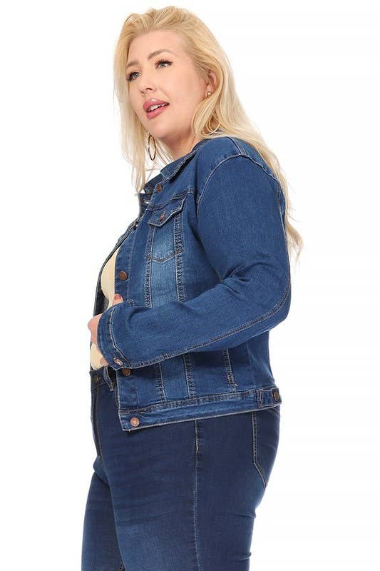 Denim Button-down Mid Blue Wash Jacket With Pockets