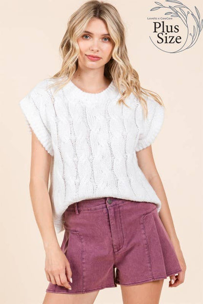 White- Cable Knit Sweater Vest