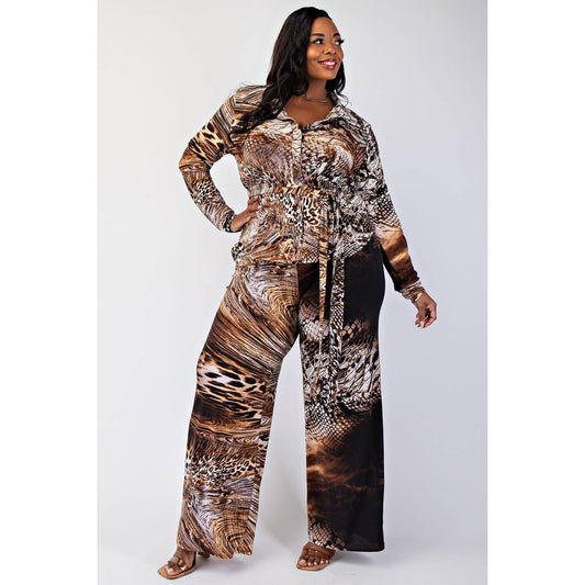 The Jungle Animal Print Wide Leg Pant & Top Set