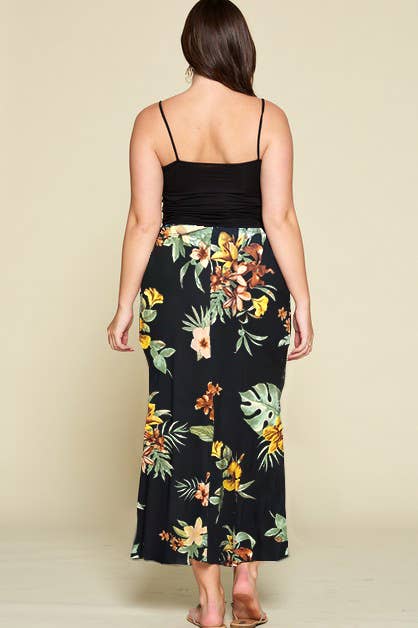 Black/Yellow Tropical Mermaid Maxi Skirt