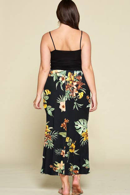 Black/Yellow Tropical Mermaid Maxi Skirt