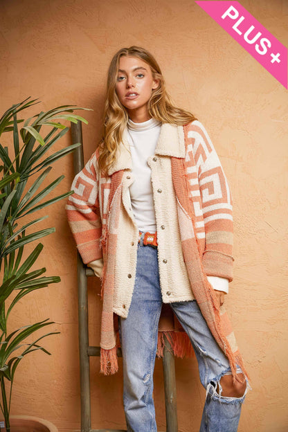 FRINGE GEOMETRIC STRIPE CARDIGAN