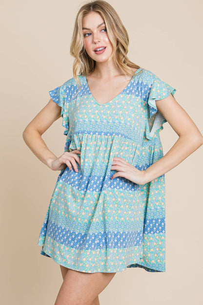 Blue Floral Babydoll Dress