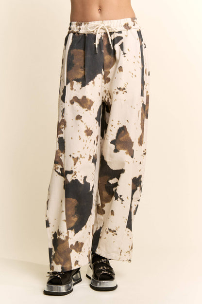 Davi & Dani-TIE-DYE WIDE-LEG DRAWSTRING-HEM PANTS