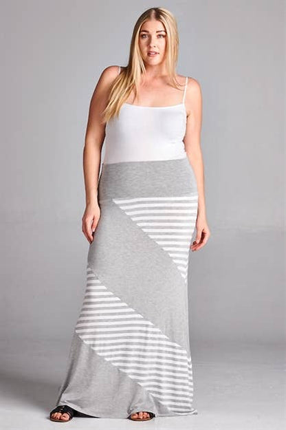 Heather Grey COLOR BLOCK STRIPE MAXI SKIRT