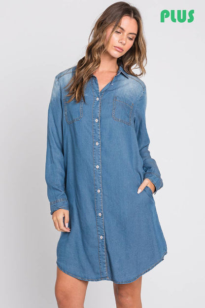 Washed Denim Curvy Shirt Dress/Duster ***Size Up One***