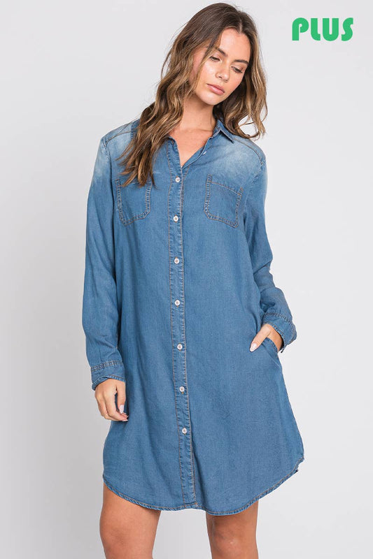 Washed Denim Curvy Shirt Dress/Duster ***Size Up One***