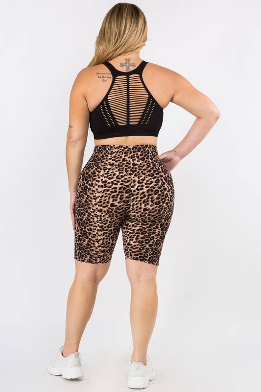 Yelete - Leopard Print High Waisted Soft Biker Shorts