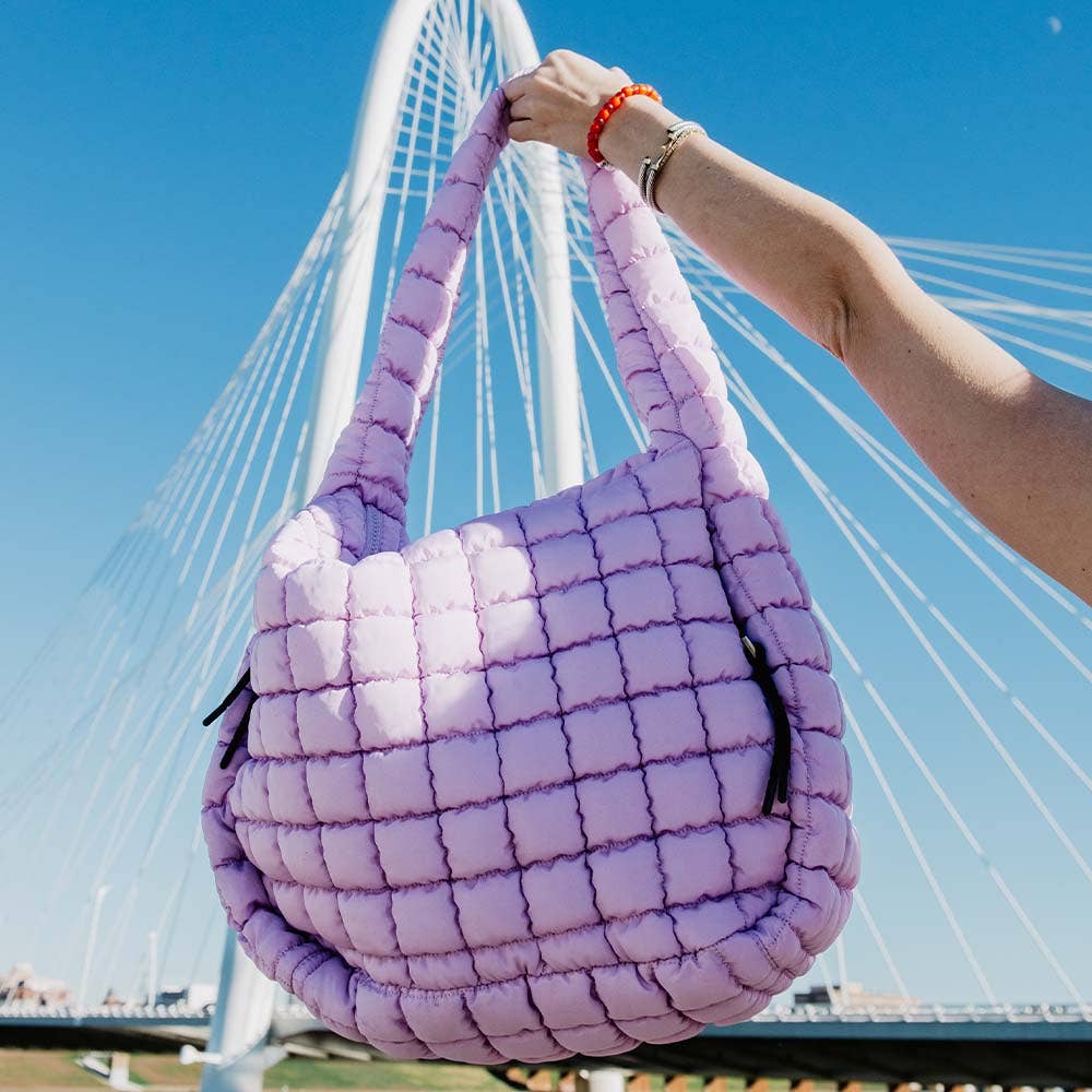 Light Purple Oversized Quilted Hobo Tote Bag: Light Purple