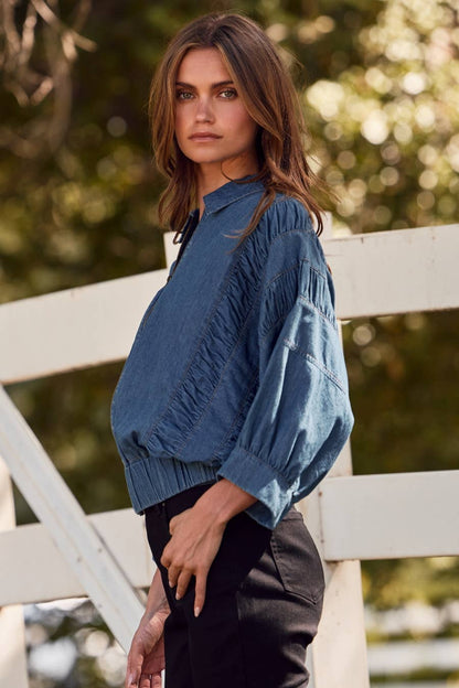 Curvy Ruched Denim Zip-up Jacket