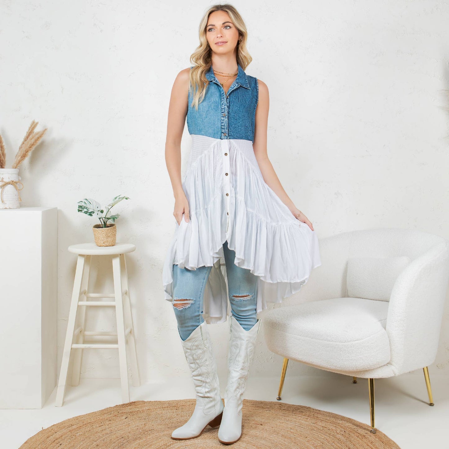 Young Threads - White Front-Open Asymmetrical High Low Top