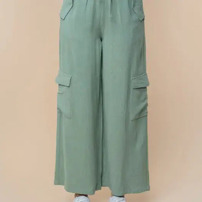 Sage High Waisted Woven Cargo Pants