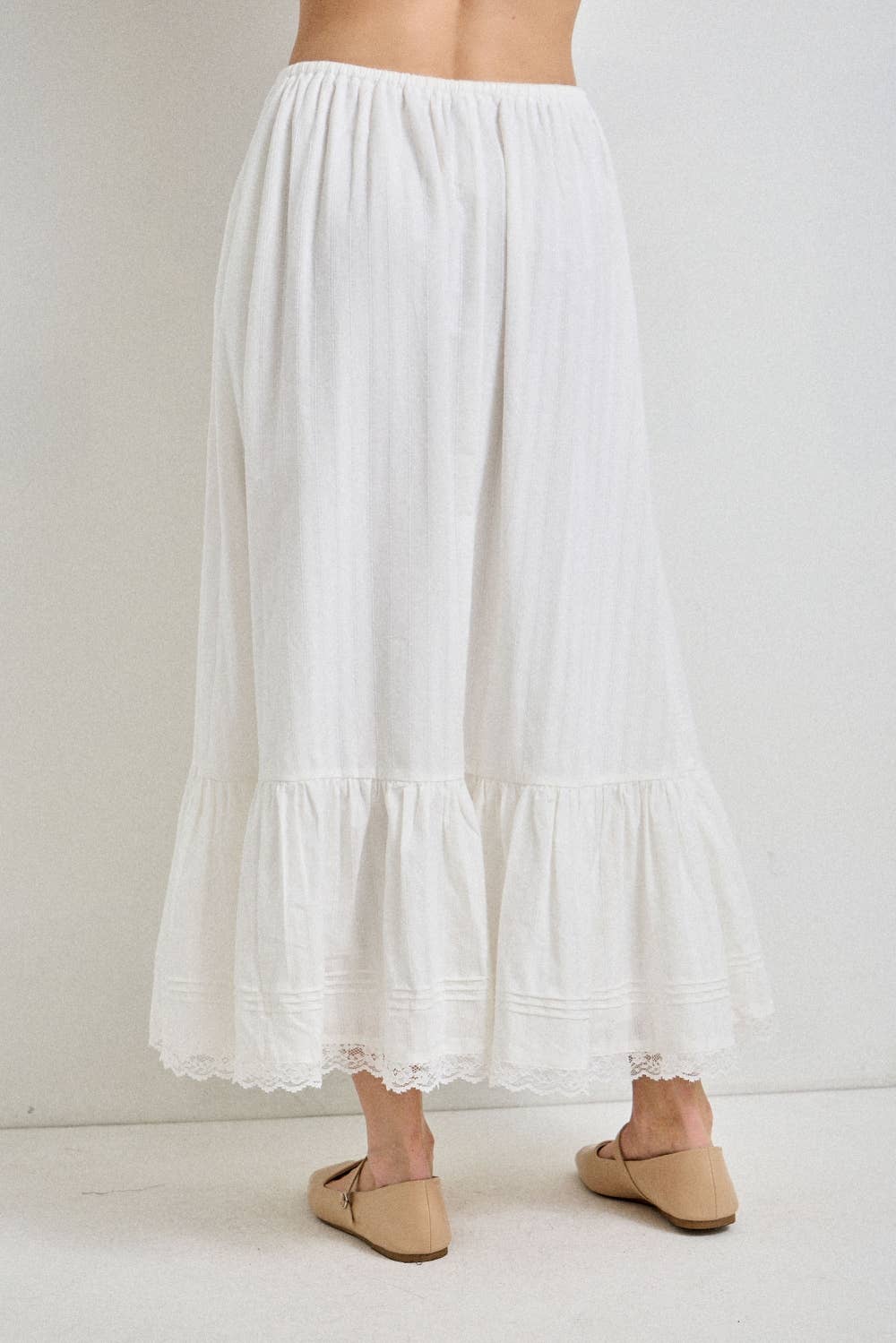 Baevely by Wellmade USA -TEXTURED COTTON DRAWSTRING MIDI SKIRT