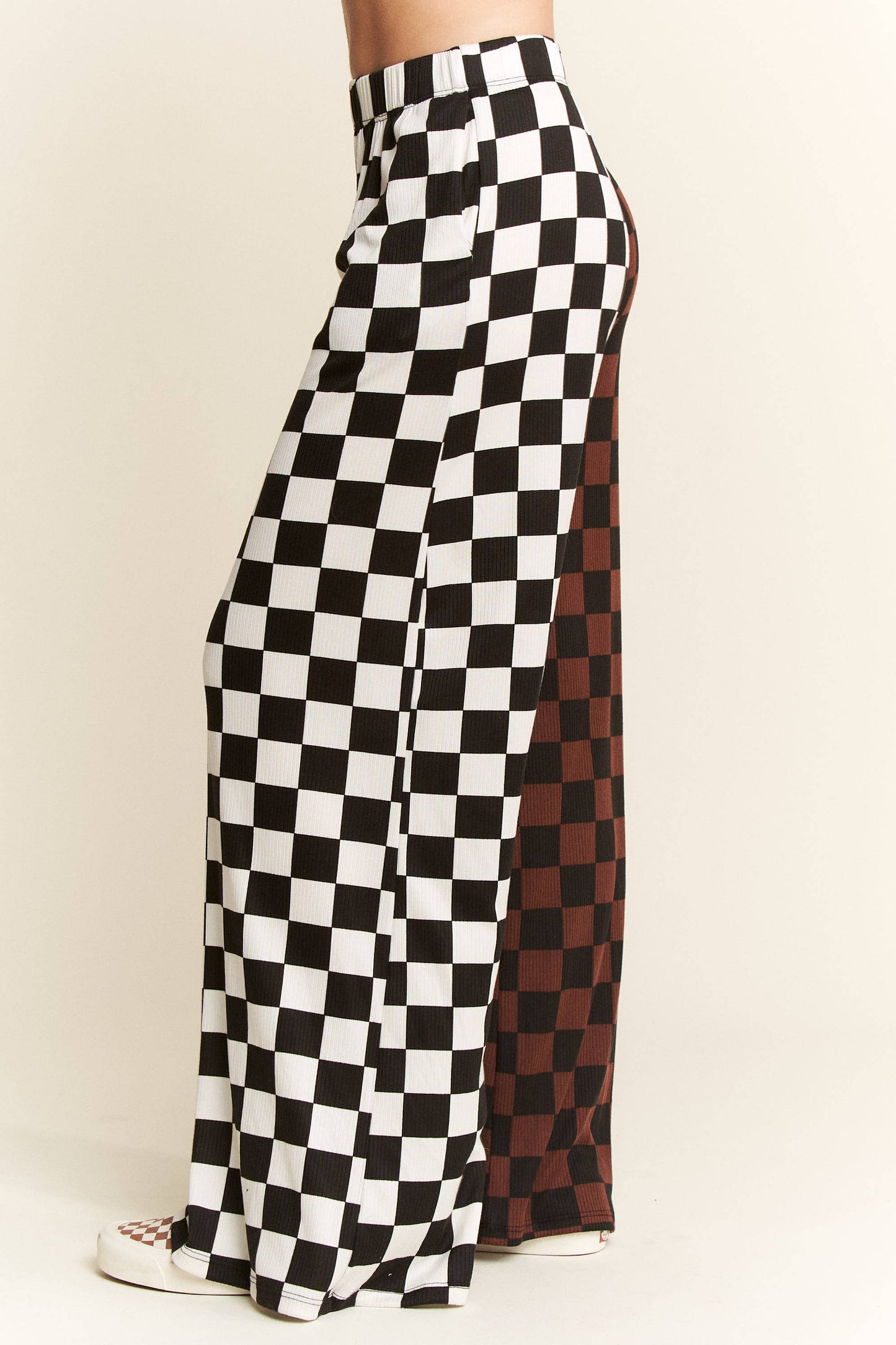 JADE BY JANE - PLUS SIZE SPLIT DECISION CHECKERED PANTS: Brown/Black
