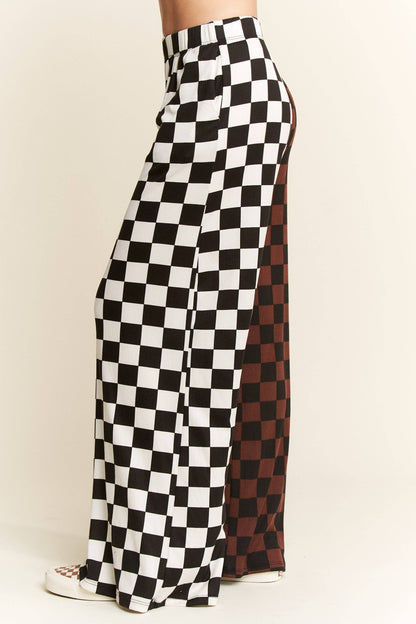 JADE BY JANE - PLUS SIZE SPLIT DECISION CHECKERED PANTS: Brown/Black
