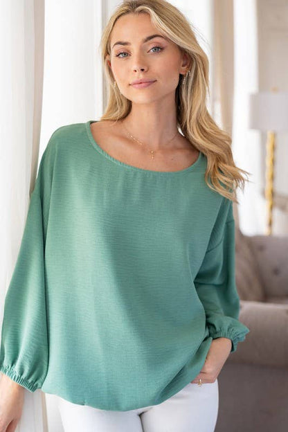 Sage Boat Neck Solid Woven Top