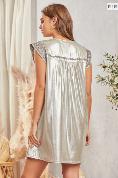 The Curvy Silver Embroidered Shimmery Iridescent Dress