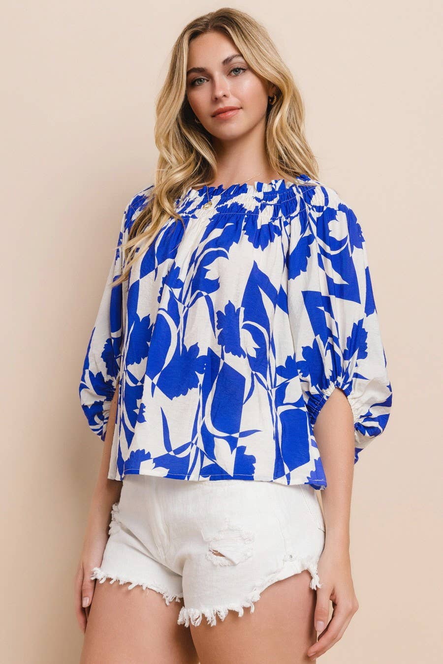 The Royal Leaf Printed Off Shoulder Blouse