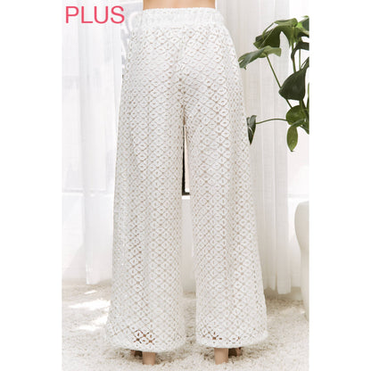 Sweet Generis- ELASTIC WAIST BAND CROCHET WITH WIDE LEG OPENING PANTS